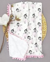 Çift Kat Prenses Desen, Kenar Ponponlu Çok Amaçlı Muslin Pike, Pembe - 1