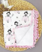 Çift Kat Prenses Desen, Kenar Ponponlu Çok Amaçlı Muslin Pike, Pembe - 2