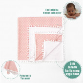 Mordesign Bebek Pikesi Puantiyeli Model, Kenarları Ponponlu, Pembe Renk - 2