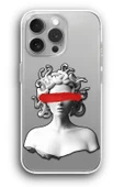iPhone 13 Pro Max Uyumlu Baskılı Şeffaf Kılıf Kapak "Medusa Kadın Taş" - 1