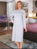 Aysu Bayan Büyük Beden Uzun Kol Gecelik Mavi 3002 - 1