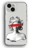 iPhone 15 Plus Uyumlu Baskılı Şeffaf Kılıf Kapak "Medusa Kadın Taş" - 1