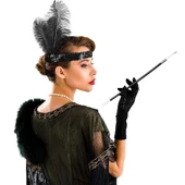 1920'ler Gatsby Aksesuar Seti – Siyah Charleston Saç Bandı & Sigaralık - 1