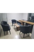 GARDEN HOUSE  3 1 1 Ahşap Ayaklı Siyah Deri Ofis Koltuk Takımı 3'lü Kanepe Ofis Bekleme Koltuğu - 1