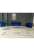 GARDEN HOUSE Parliament Saks Mavi Kumaş Metal Ayak Ofis Koltuk Takımı Bekleme Çay Seti Koltuk Takımı - 3