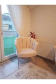 GARDEN HOUSE Papatya/i?stiridye Model Krem Kumaş Metal Gümüş Krom Ayaklı Tekli Koltuk Berjer - 1