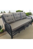 GARDEN HOUSE  Antrasit Gri Rattan Gri Kumaşlı Alüminyum Bahçe Koltuk Takımı 3 1 1 1 Puf Masa Bahçe Mobilyası - 4