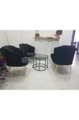 GARDEN HOUSE  Siyah Kumaş Metal Gold Ayaklı Papatya Çay Seti Koltuk Takımı Bekleme Ofis Koltuk Takımı - 1