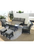 GARDEN HOUSE  Antrasit Gri Rattan Gri Kumaşlı Alüminyum Bahçe Koltuk Takımı 3 1 1 2 puf Masa Bahçe Balkon Takımı - 1