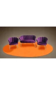 GARDEN HOUSE  Mor Renk Kumaş Metal Ayaklı Ofis Koltuk Takımı Bekleme Koltuğu Misafir Ofis Koltuk Takımı Berjer - 1