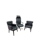 GARDEN HOUSE  4 Tekli Siyah Deri Berjer ve Makam Koltuğu - Ofis, Bekleme, Kuaför Takımı - 2