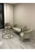 GARDEN HOUSE Papatya Çay Seti - Büro Cafe Restoran Kuaför Otel Kamu için Vizon Kumaş Telli Metal Ayaklı 2 1 1 - 2