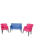 GARDEN HOUSE  Fuşya Mavi Renk Deri Metal Ayak Ofis Koltuk Takımı Bekleme Büro Ofis Takımı - 2