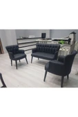 GARDEN HOUSE  Siyah Deri Gürgen Ayaklı Pera Ofis Koltuk Takımı Kuaför Bekleme Koltuk Takımı Ofis Mobilyası - 3