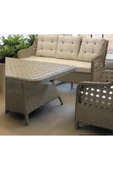 GARDEN HOUSE  Alüminyum Kapuçino Rattan Krem Kumaşlı Bahçe Koltuk Takımı 3 1 1 2 puf Masa Bahçe Mobilyası - 4