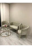 GARDEN HOUSE Papatya Çay Seti - Büro Cafe Restoran Kuaför Otel Kamu için Vizon Kumaş Telli Metal Ayaklı 2 1 1 - 1