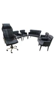 GARDEN HOUSE  6 Kişilik Pera Siyah Deri Ofis Koltuk Takımı   Ofis, Bekleme - 2+1+1+1+1+makam koltuğu thumbnail 2