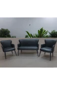 GARDEN HOUSE  Siyah Renk Deri Metal Ayak Kollu Ofis Koltuk Takımı Büro Bekleme Koltuk Takımı thumbnail 1
