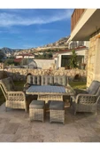 GARDEN HOUSE  Açık Kahve Kapuçino Rattan Gri Kumaşlı Bahçe Koltuk Takımı 3 1 1 2puf Masa - 3