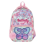 Muggle 3 Bölmeli Butterfly Okul Sırt Çantası Pembe (MU-9036) - 1