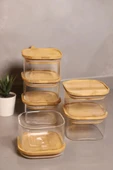 Duo 400 Ml Bambu Kapaklı Kare Borosilikat Cam Kase 6 Adet - 2