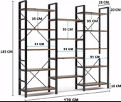 Kuzela Metal Masif Ahşap Kitaplık - 5