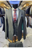 6 Drop Erkek Gri Renk Slim Fit Takım Elbise Şık Tasarım Set - 1