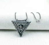 925 Ayar Gümüş Osmanlı Tuğralı Üçgen Muska Kabı Kolye thumbnail 2