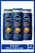 NIVEA Men Erkek Canlandırıcı Banyo Ve Duş Jeli Sports 500ml, Vücut Yüz Saç, Yenileyici Mineral, X3 Adet - 1