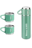 İsime Kişiye Özel Hediye 3 Bardaklı Paslanmaz Çelik Vakumlu Kahve Sıcak Soğuk Kamp Termos Seti Yeşil - 3