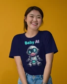 Baby AI Baskılı Oversize Kadın Tişört  Siyah, Beyaz, Lacivert ve Gri - 3