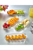 Safir 4 Adet Akrilik Balık Sırtı Kayık Tabak, Çerezlik, Kahvaltılık, 8 x 19 Cm Cam Değildir - 1