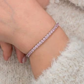 Gümüş Pembe Zirkon Taşlı Su Yolu Kadın Bileklik - 3