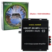 12 Volt 200 Watt Araç Ve Motosiklet İçin Uyumlu Amfi (Bluetooth - USB/SD Kart - 4 Kanal Amfi) - 3