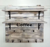 KUZELA  Ahşap Iki Raflı Duvar Kupa Askılık - 1