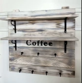 KUZELA  Ahşap Iki Raflı Duvar Kupa Askılık - 2