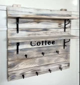 KUZELA  Ahşap Iki Raflı Duvar Kupa Askılık - 3