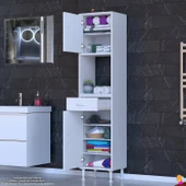 Modilayn ARDA Banyo Dolabı 45x173x32,5cm 1 çekmece 2 kapak ve 7 raflı İhtiyaca uygun kolay kurulum thumbnail 2