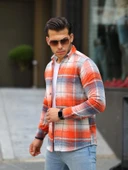 Şeritli Oduncu Fit Gömlek -  Turuncu - 2