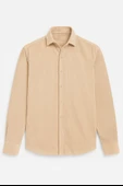 Fitilli Erkek Kadife Gömlek - Bej thumbnail 1
