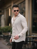 Fitilli Bowling Yaka Uzun Kollu Gömlek- Bej - 2