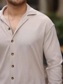 Fitilli Bowling Yaka Uzun Kollu Gömlek- Bej - 3