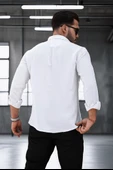 Nefes Alabilir Yarım Oversize Müslin Kumaş Uzun Kol Yakalı Erkek Gömlek - Beyaz - 4