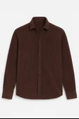 Fitilli Erkek Kadife Gömlek - Kahve thumbnail 1