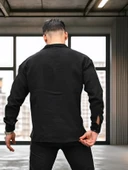 Apaş Yaka Oversize Müslin Kumaş Gömlek - Siyah - 4