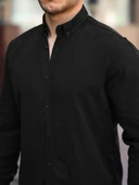 Krinkıl Pamuklu Keten Gömlek - Siyah thumbnail 2