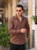 Çubuk Desen Kapitone Desenli Gömlek/Ceket - Kahve thumbnail 2