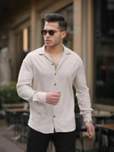 Fitilli Bowling Yaka Uzun Kollu Gömlek- Bej - 1