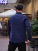 Çift Cep Kapaklı Kaşe Gömlek - Lacivert - 4