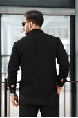 Nefes Alabilir Yarım Oversize Müslin Kumaş Uzun Kol Yakalı Erkek Gömlek - Siyah - 4